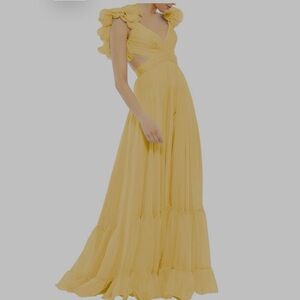 Elegant Yellow Ruffle  Maxi Dress